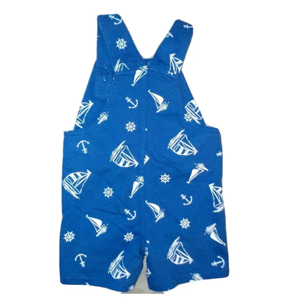 Lot of 2 Carter's Blue Nautical Bib Overalls & 1 Pc Sailing Boat Outfit 18 Mo